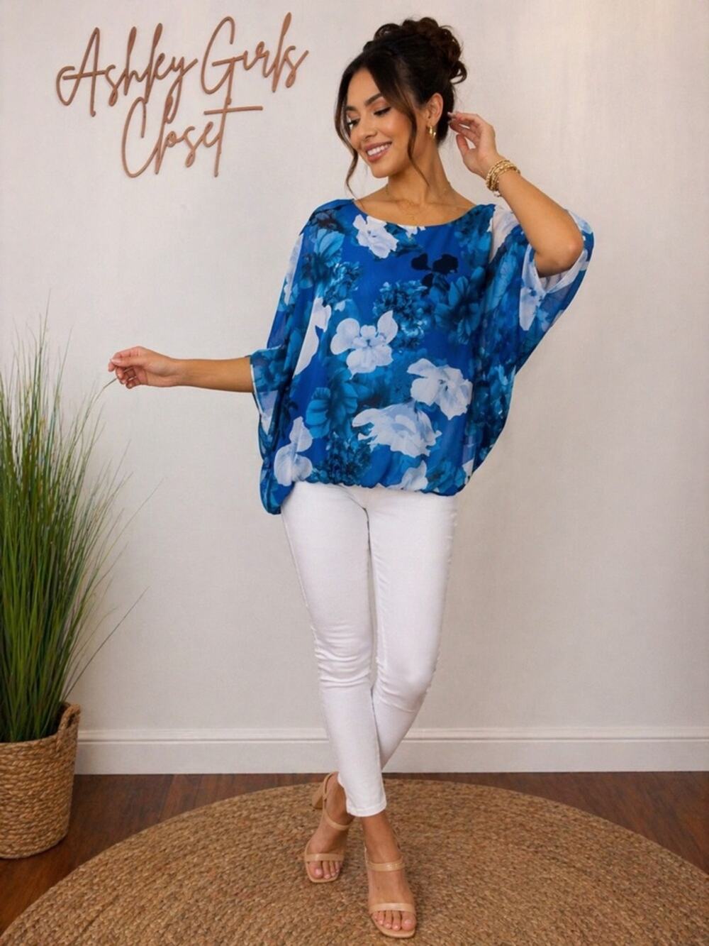 Vince Camuto Blue Floral Blouse | Sheer